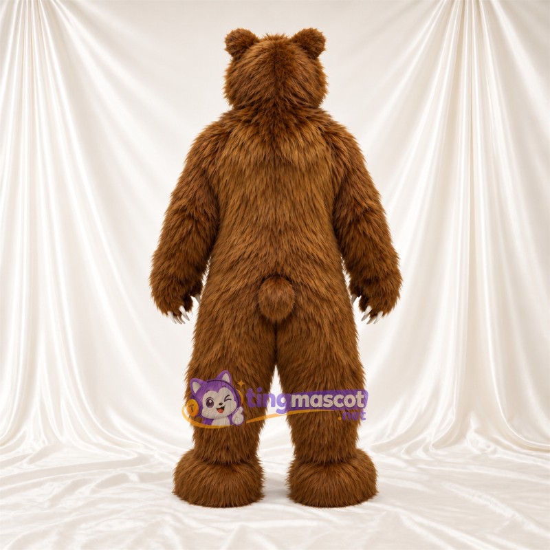 Maskottchenkostüm Bär – braun – Krallen (weiß); Zottelfell Maskottchenkostüm Bär – braun – Krallen (weiß); Zottelfell