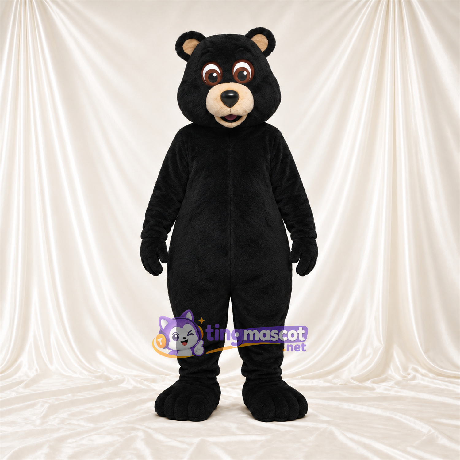 Maskottchenkostüm Bär – schwarz – Kleine runde Ohren; Schnauze (hellbraun) Maskottchenkostüm Bär – schwarz – Kleine runde Ohren; Schnauze (hellbraun)
