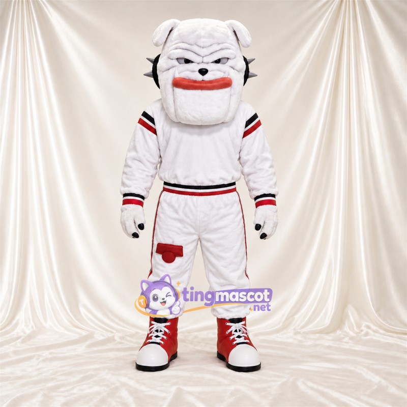 Costume de mascotte Bouledogue – blanc – Tenue (blanc / rouge) Costume de mascotte Bouledogue – blanc – Tenue (blanc / rouge)