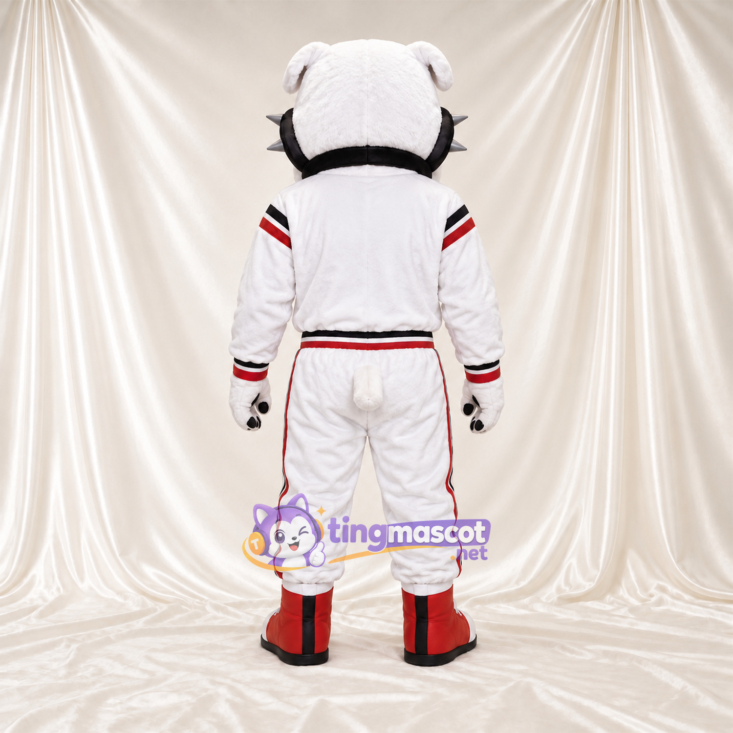 Costume de mascotte Bouledogue – blanc – Tenue (blanc / rouge) Costume de mascotte Bouledogue – blanc – Tenue (blanc / rouge)