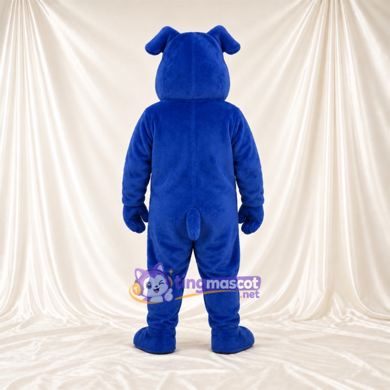 Blue Bulldog Mascot Costume - Angled Eyebrows and Pointed Fangs Blue Bulldog Mascot Costume - Angled Eyebrows and Pointed Fangs
