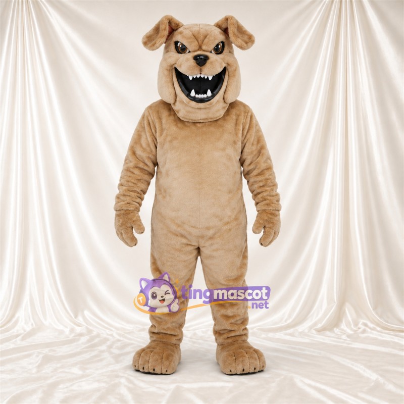 Costume de mascotte Bouledogue – brun clair – Visage; Crocs pointus Costume de mascotte Bouledogue – brun clair – Visage; Crocs pointus