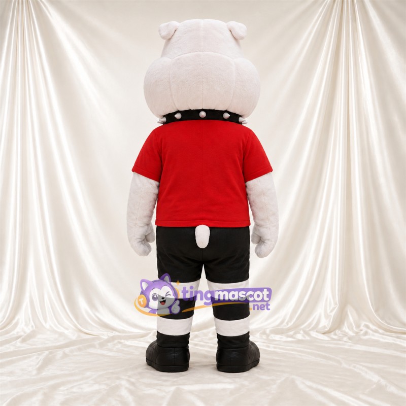 Costume de mascotte Bouledogue – blanc – Chemise (rouge); Short (noir) Costume de mascotte Bouledogue – blanc – Chemise (rouge); Short (noir)