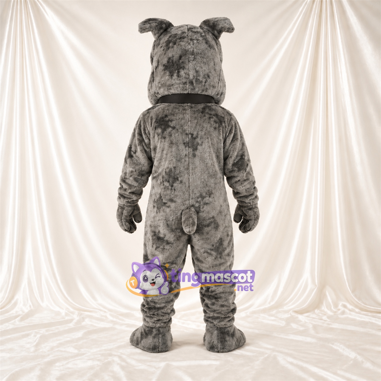 Gray Bulldog Mascot Costume - Pointed Fangs and Studded Collar Gray Bulldog Mascot Costume - Pointed Fangs and Studded Collar