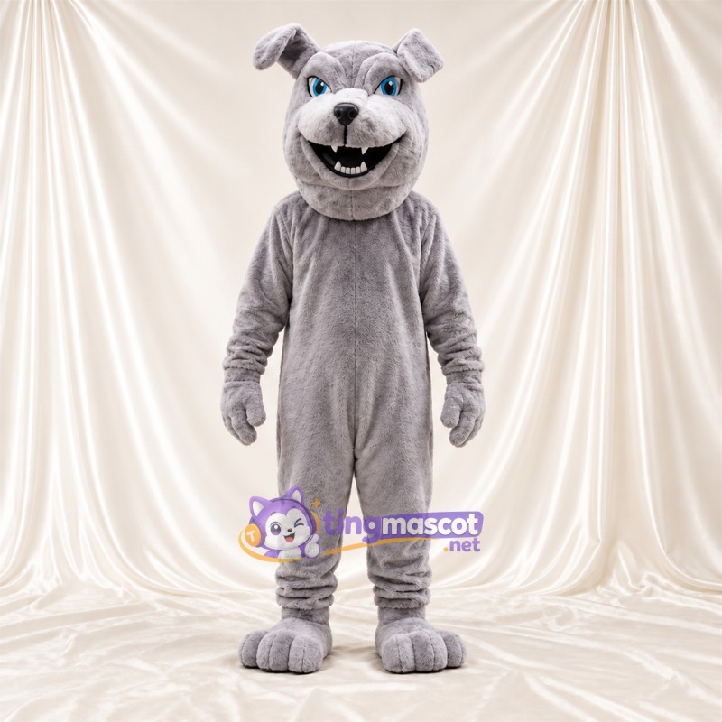 Costume de mascotte Bouledogue – gris – Museau (blanc); Yeux (bleu)