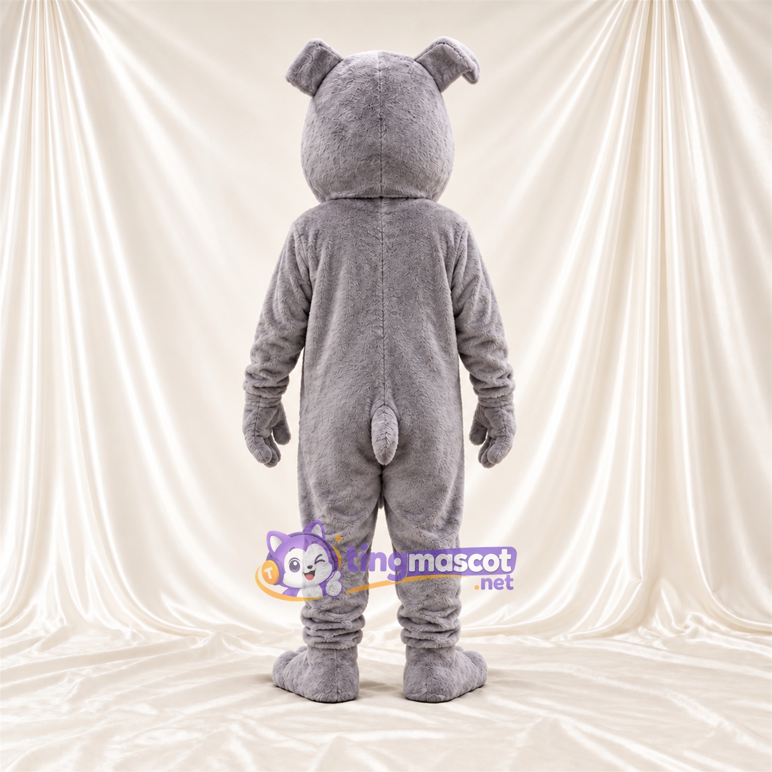 Costume de mascotte Bouledogue – gris – Museau (blanc); Yeux (bleu) Costume de mascotte Bouledogue – gris – Museau (blanc); Yeux (bleu)