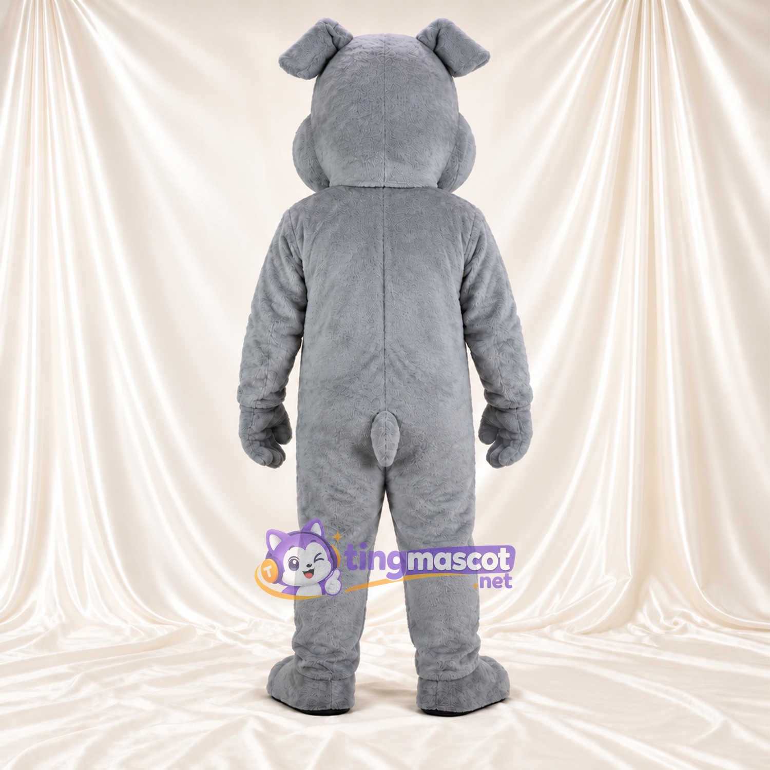 Costume de mascotte Bouledogue – gris – Yeux (bleu); Sourire avec dents Costume de mascotte Bouledogue – gris – Yeux (bleu); Sourire avec dents