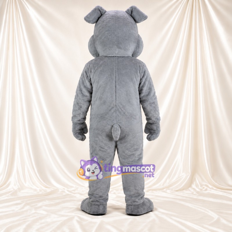 Costume de mascotte Bouledogue – gris – Yeux (bleu); Sourire avec dents Costume de mascotte Bouledogue – gris – Yeux (bleu); Sourire avec dents