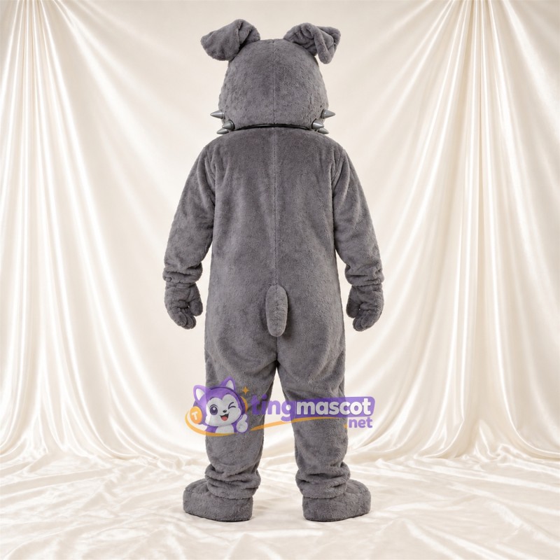 Costume de mascotte Bouledogue – gris – Yeux (bleu); Collier à pointes Costume de mascotte Bouledogue – gris – Yeux (bleu); Collier à pointes