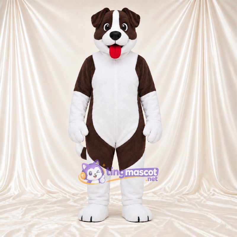 Costume de mascotte Chien – marron / blanc – Langue (rouge); Bas des jambes (blanc) Costume de mascotte Chien – marron / blanc – Langue (rouge); Bas des jambes (blanc)