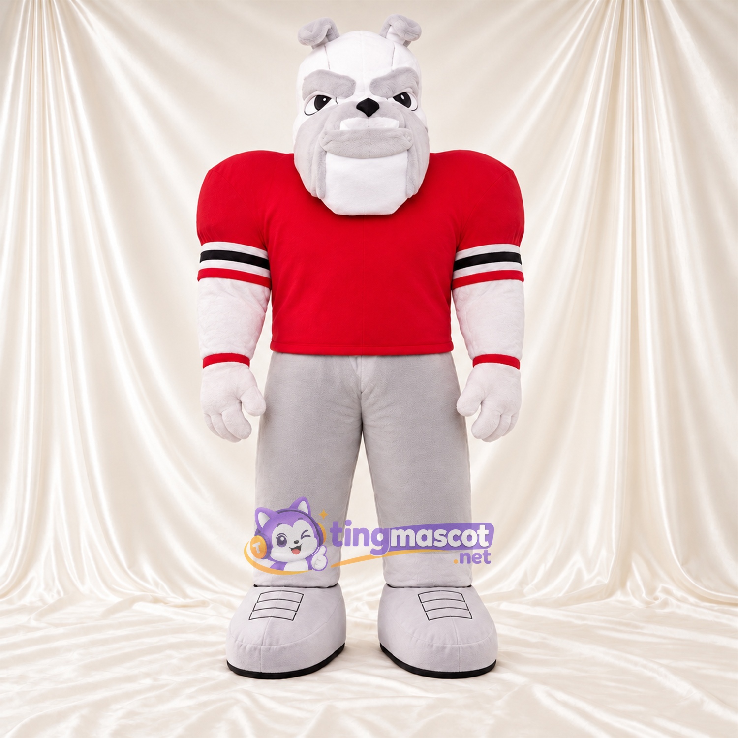 Costume de mascotte Bouledogue – blanc – Chemise (rouge) Costume de mascotte Bouledogue – blanc – Chemise (rouge)