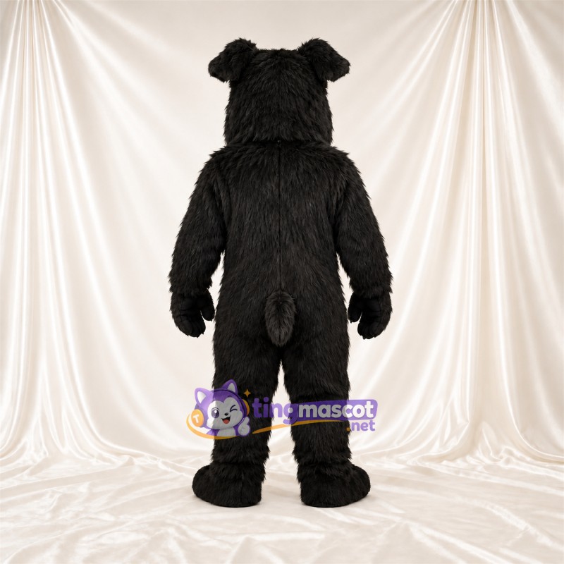 Black Bulldog Mascot Costume - Pointed Fangs and Shaggy Fur Black Bulldog Mascot Costume - Pointed Fangs and Shaggy Fur