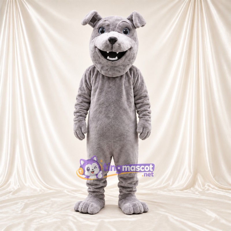 Costume de mascotte Bouledogue – gris – Museau (blanc); Sourire avec dents