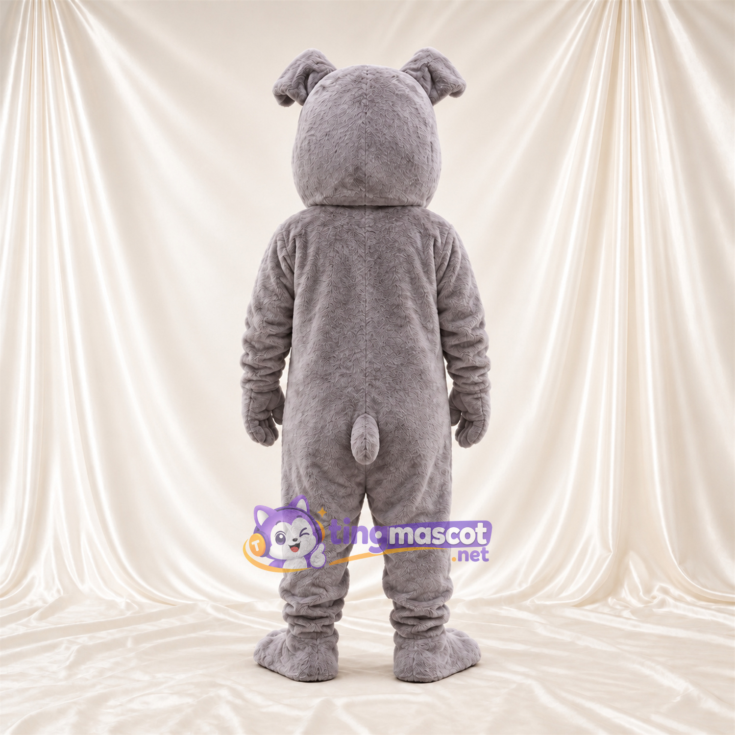 Costume de mascotte Bouledogue – gris – Museau (blanc); Sourire avec dents Costume de mascotte Bouledogue – gris – Museau (blanc); Sourire avec dents