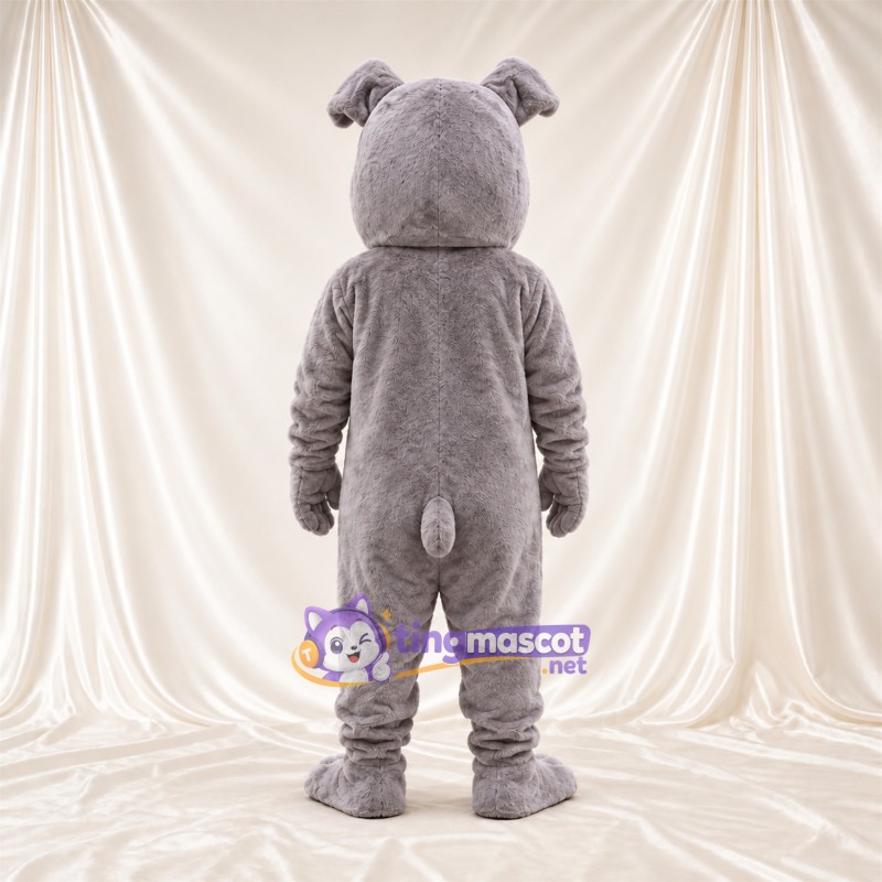 Costume de mascotte Bouledogue – gris – Museau (blanc); Sourire avec dents Costume de mascotte Bouledogue – gris – Museau (blanc); Sourire avec dents