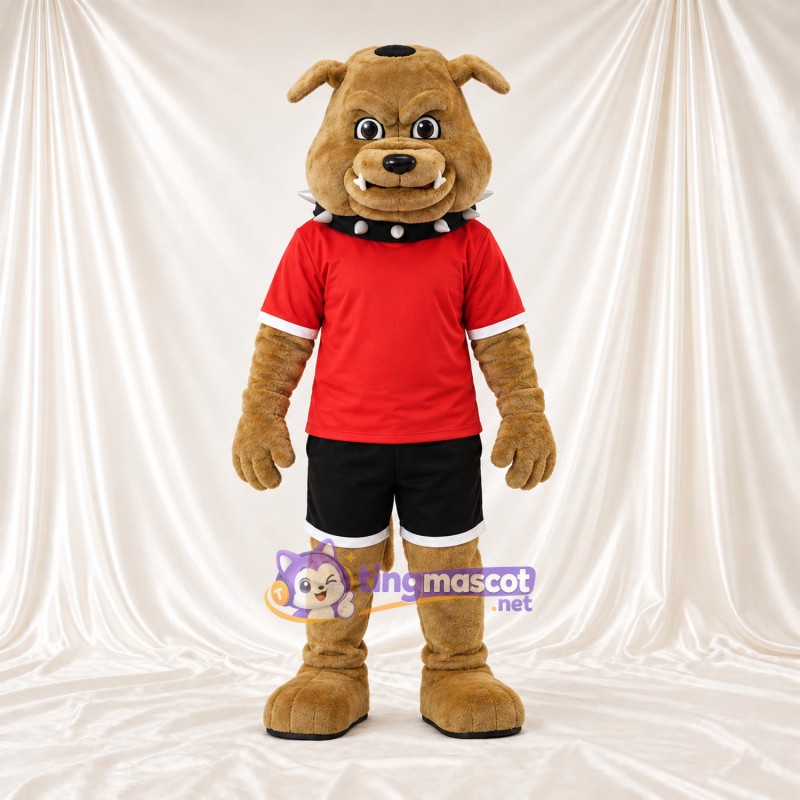 Costume de mascotte Bouledogue – brun clair – Chemise (rouge); Short (noir) Costume de mascotte Bouledogue – brun clair – Chemise (rouge); Short (noir)