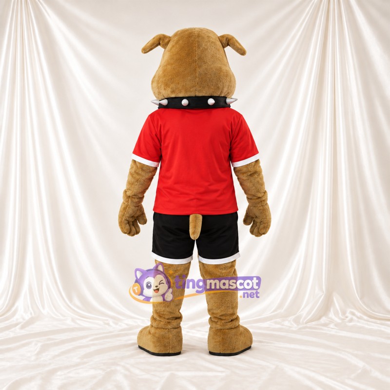 Costume de mascotte Bouledogue – brun clair – Chemise (rouge); Short (noir) Costume de mascotte Bouledogue – brun clair – Chemise (rouge); Short (noir)