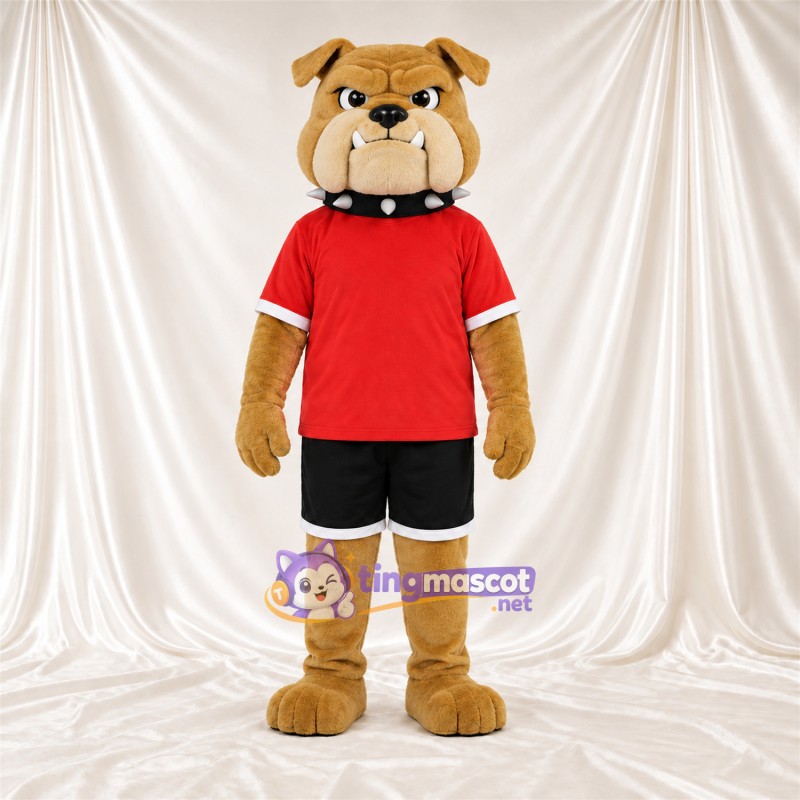 Costume de mascotte Bouledogue – brun clair – Chemise (rouge); Short (noir) Costume de mascotte Bouledogue – brun clair – Chemise (rouge); Short (noir)