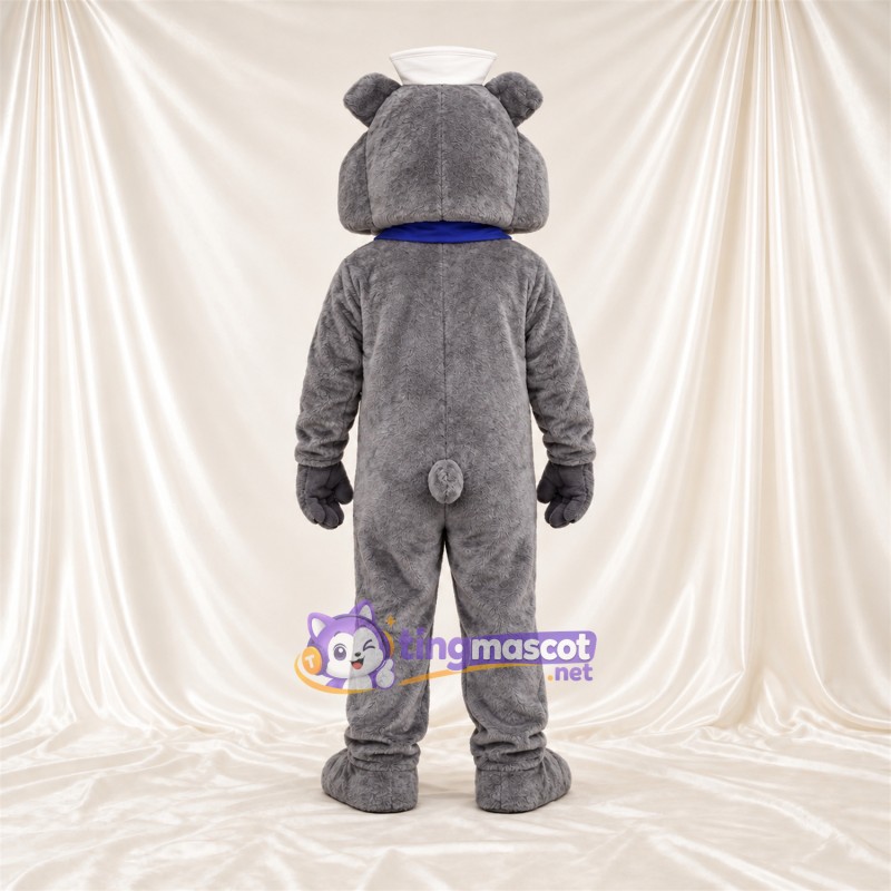 Costume de mascotte Bouledogue – gris – Chapeau de marin; Écharpe Costume de mascotte Bouledogue – gris – Chapeau de marin; Écharpe