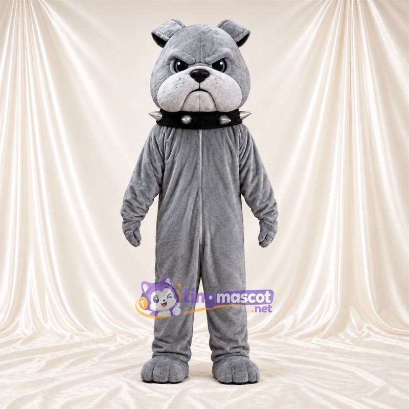 Costume de mascotte Bouledogue – gris – Museau (blanc); Collier à pointes
