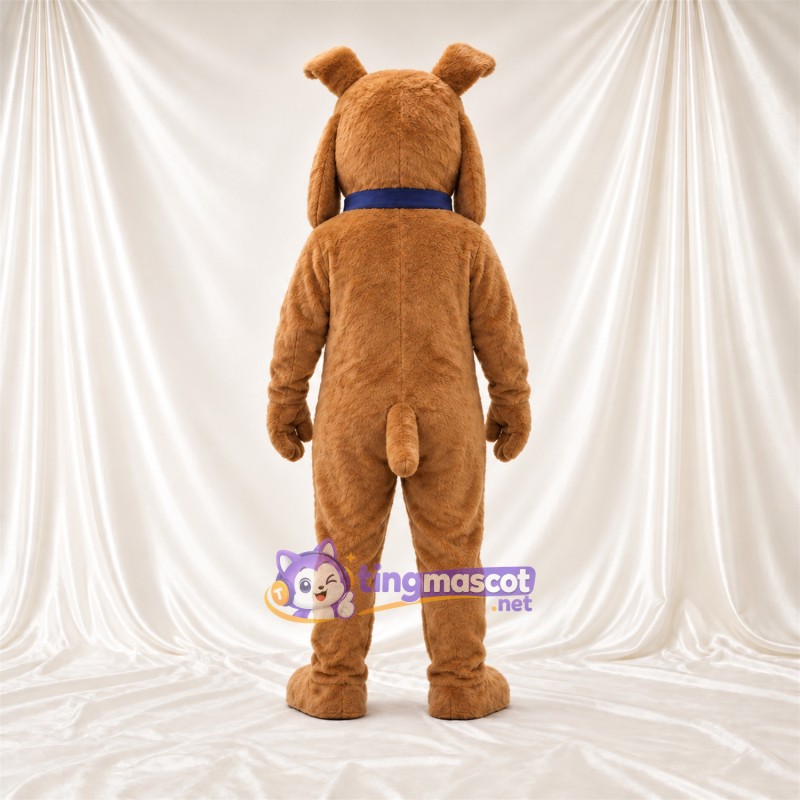 Costume de mascotte Bouledogue – brun clair – Col (bleu); Oreilles Costume de mascotte Bouledogue – brun clair – Col (bleu); Oreilles