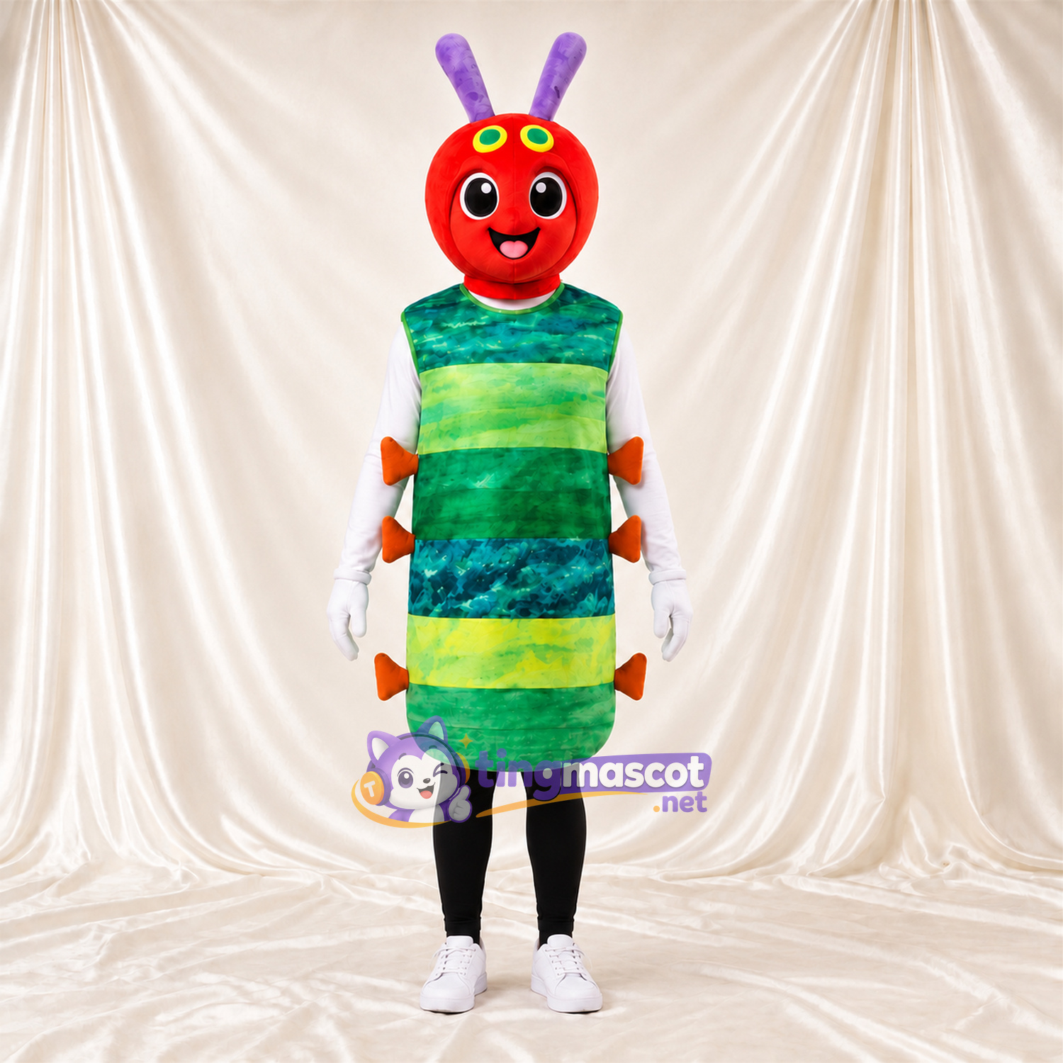 Maskottchenkostüm Raupe – grün – Kopf (rot) Maskottchenkostüm Raupe – grün – Kopf (rot)