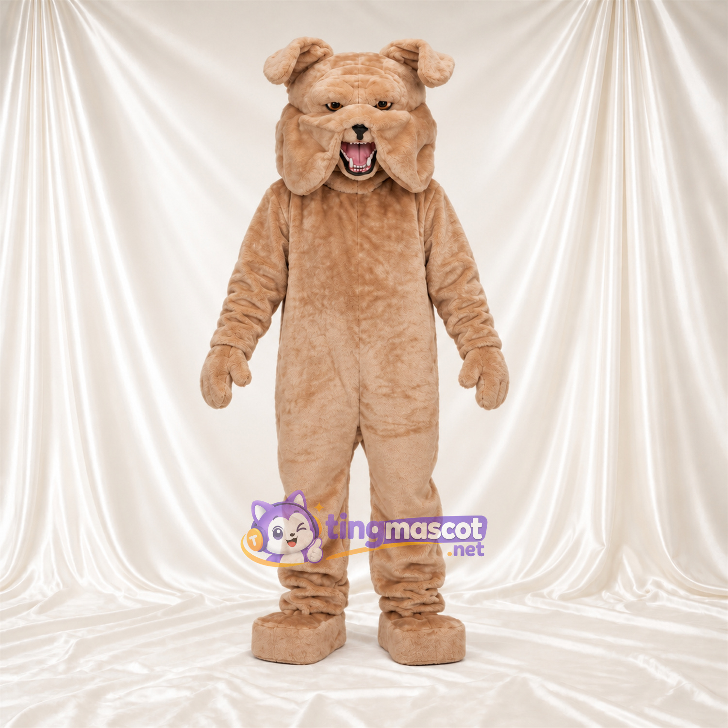 Costume de mascotte Bouledogue – brun clair – Visage; Langue (rose) Costume de mascotte Bouledogue – brun clair – Visage; Langue (rose)