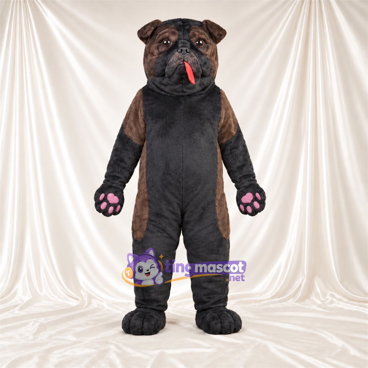 Black Bulldog Mascot Costume - Pink Paw Pads and Red Tongue Black Bulldog Mascot Costume - Pink Paw Pads and Red Tongue