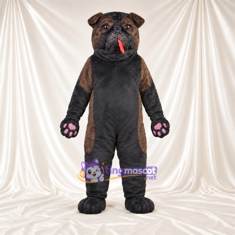 Black Bulldog Mascot Costume - Pink Paw Pads and Red Tongue Black Bulldog Mascot Costume - Pink Paw Pads and Red Tongue