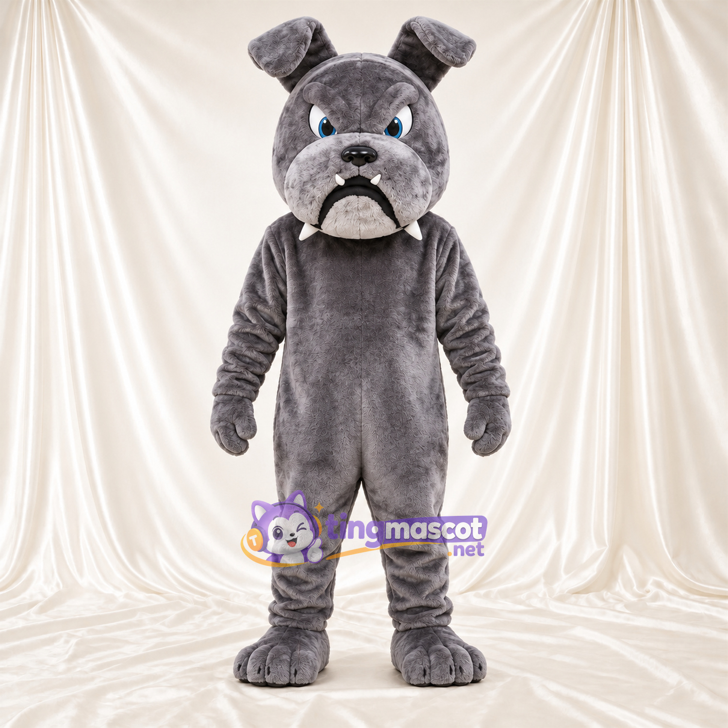 Costume de mascotte Bouledogue – gris – Museau (blanc); Visage Costume de mascotte Bouledogue – gris – Museau (blanc); Visage