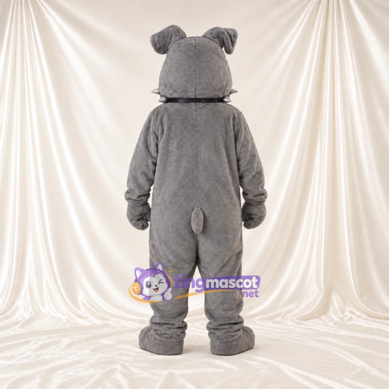 Costume de mascotte Bouledogue – gris – Yeux (bleu); Collier à pointes Costume de mascotte Bouledogue – gris – Yeux (bleu); Collier à pointes