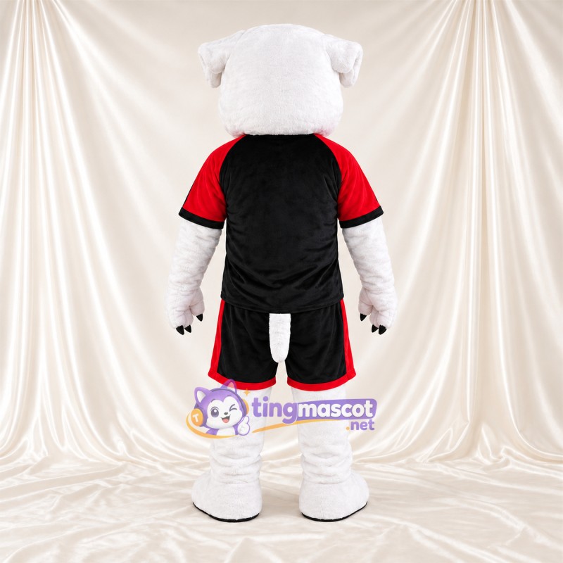 Costume de mascotte Bouledogue – blanc – Tenue de sport (noir / rouge) Costume de mascotte Bouledogue – blanc – Tenue de sport (noir / rouge)