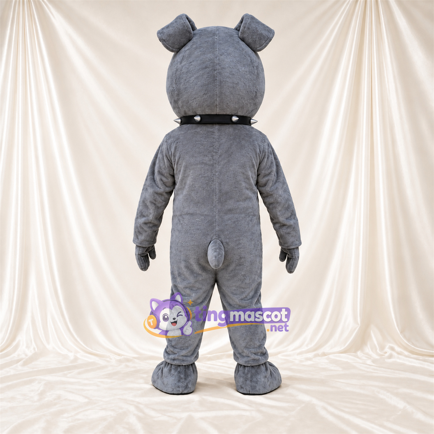 Costume de mascotte Bouledogue – gris – Yeux (bleu); Col Costume de mascotte Bouledogue – gris – Yeux (bleu); Col