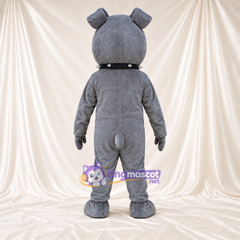 Costume de mascotte Bouledogue – gris – Yeux (bleu); Col Costume de mascotte Bouledogue – gris – Yeux (bleu); Col