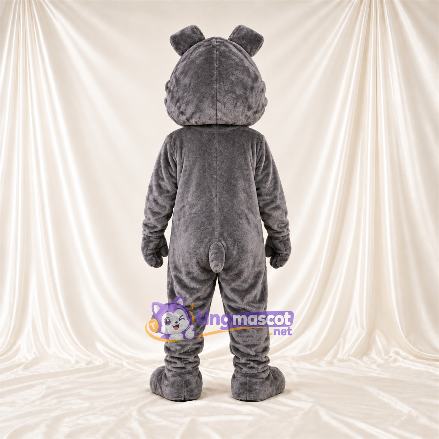Costume de mascotte Bouledogue – gris – Grandes incisives; Col Costume de mascotte Bouledogue – gris – Grandes incisives; Col