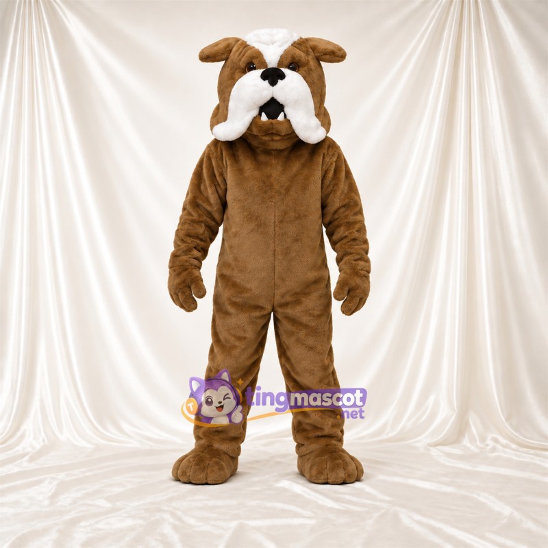 Costume de mascotte Bouledogue – marron / blanc – Museau (blanc) Costume de mascotte Bouledogue – marron / blanc – Museau (blanc)
