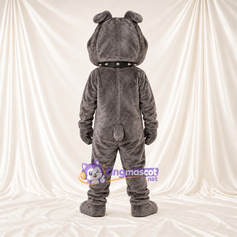 Costume de mascotte Bouledogue – gris – Grandes incisives; Col Costume de mascotte Bouledogue – gris – Grandes incisives; Col