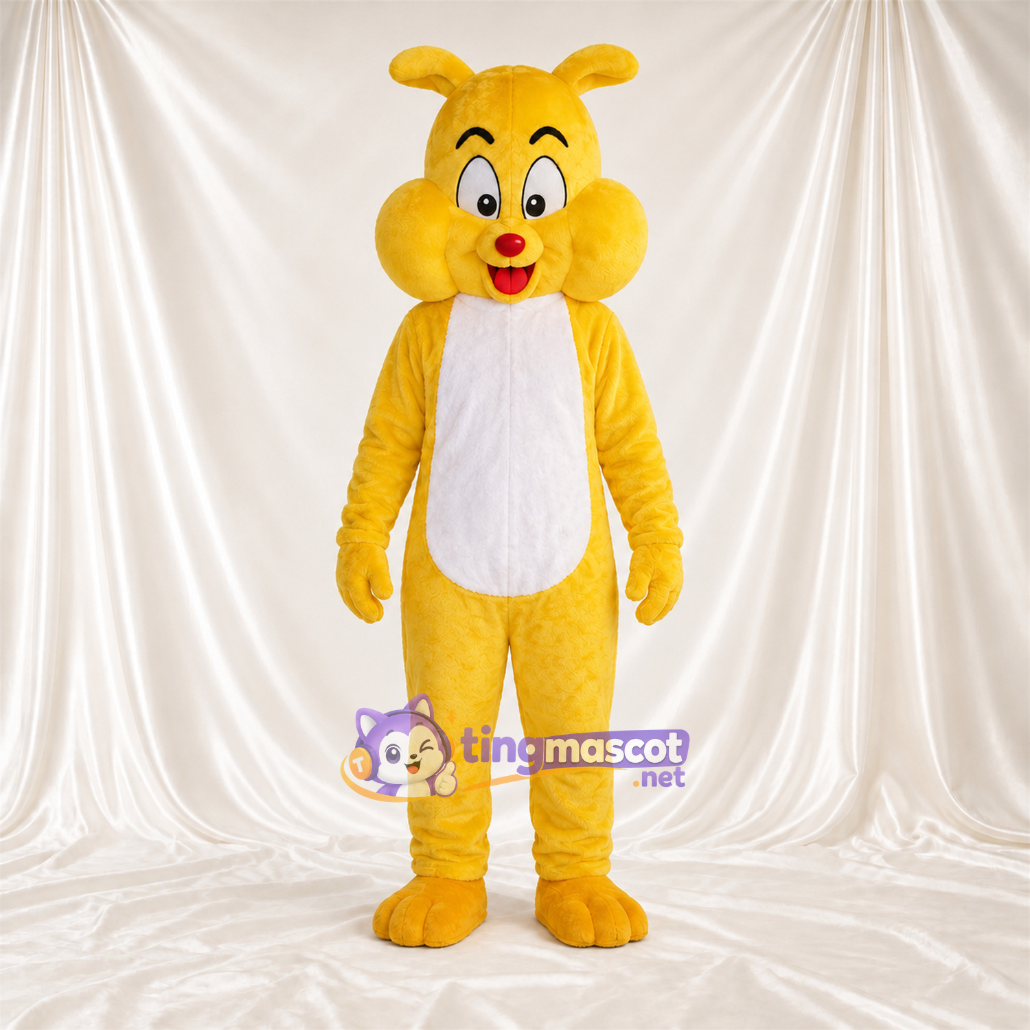 Costume de mascotte Lapin – jaune – Ventre (blanc); Nez (rouge) Costume de mascotte Lapin – jaune – Ventre (blanc); Nez (rouge)