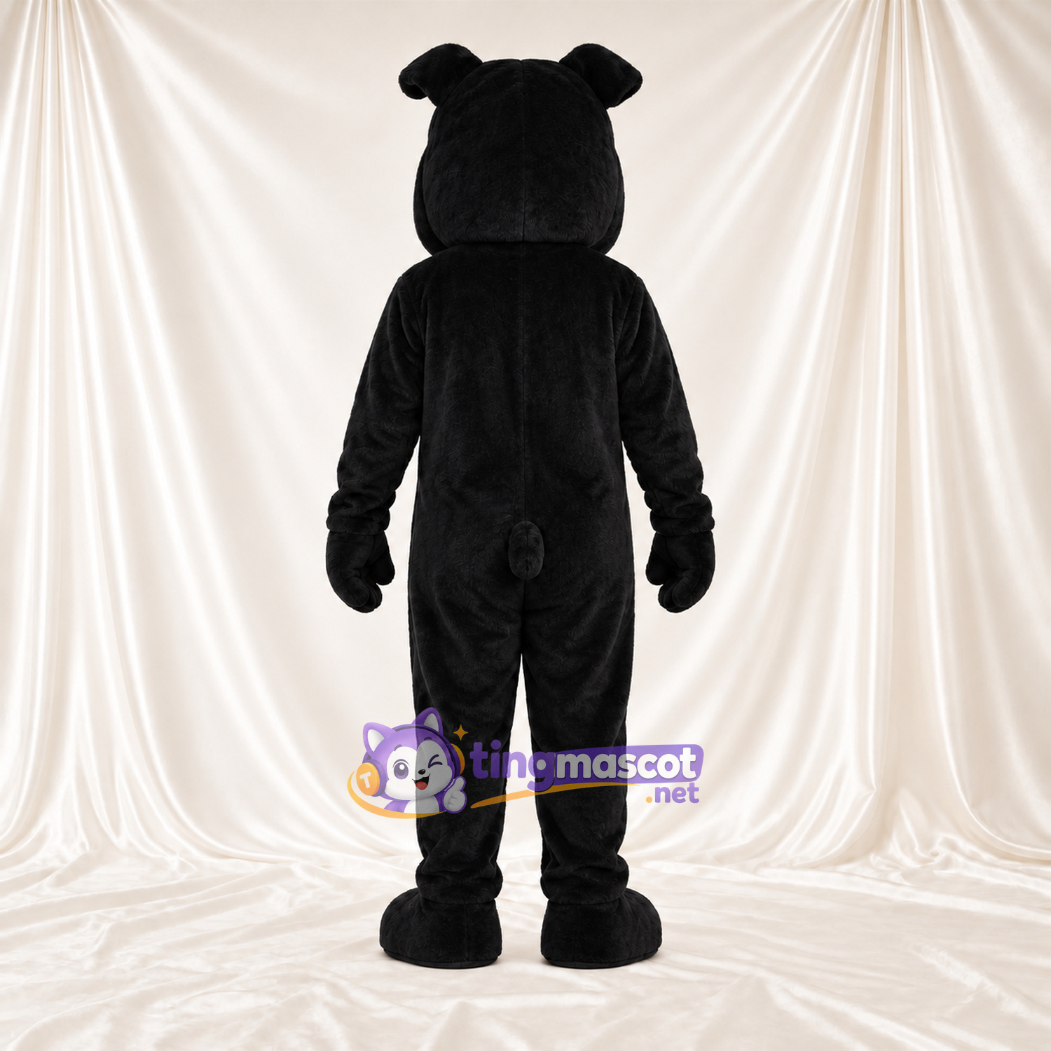 Black Bulldog Mascot Costume - Wrinkled Face and Pointed Fangs Black Bulldog Mascot Costume - Wrinkled Face and Pointed Fangs