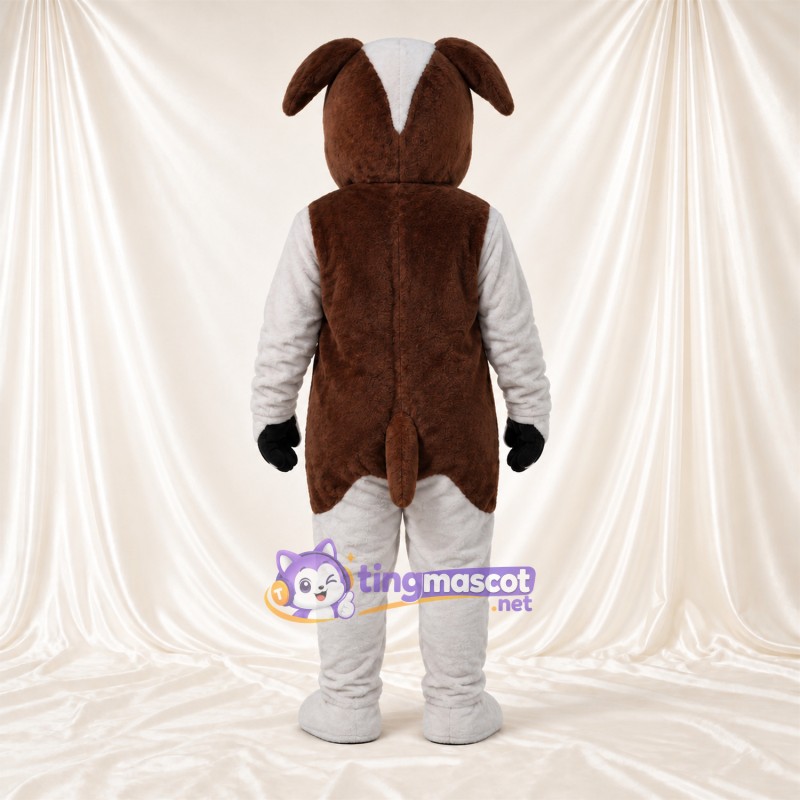 Costume de mascotte Chien – marron / blanc – Mains (noir); Bas des jambes (blanc) Costume de mascotte Chien – marron / blanc – Mains (noir); Bas des jambes (blanc)