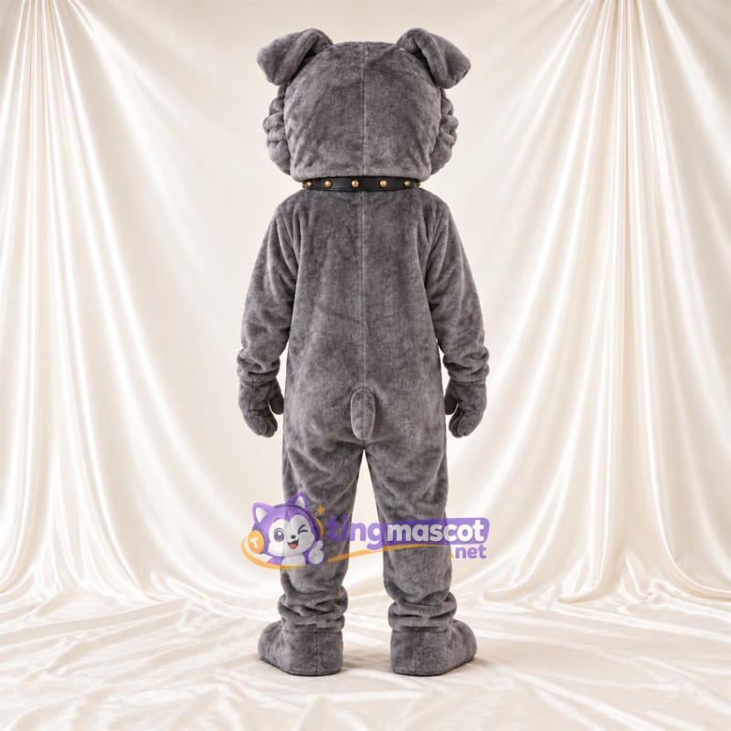 Costume de mascotte Bouledogue – gris – Grandes incisives; Col Costume de mascotte Bouledogue – gris – Grandes incisives; Col