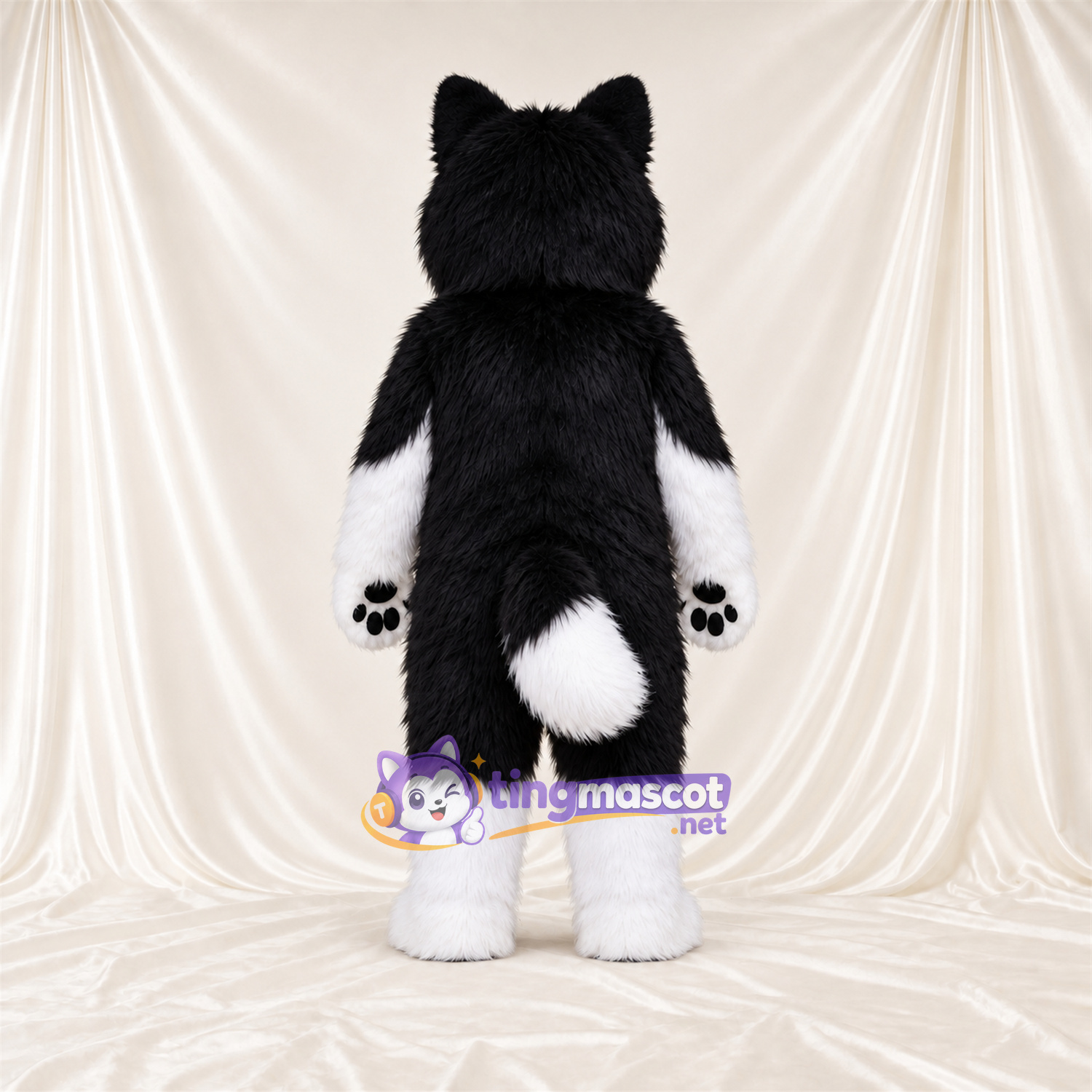 Black and White Husky Mascot Costume - Black Paw Pads and White Lower Legs Black and White Husky Mascot Costume - Black Paw Pads and White Lower Legs