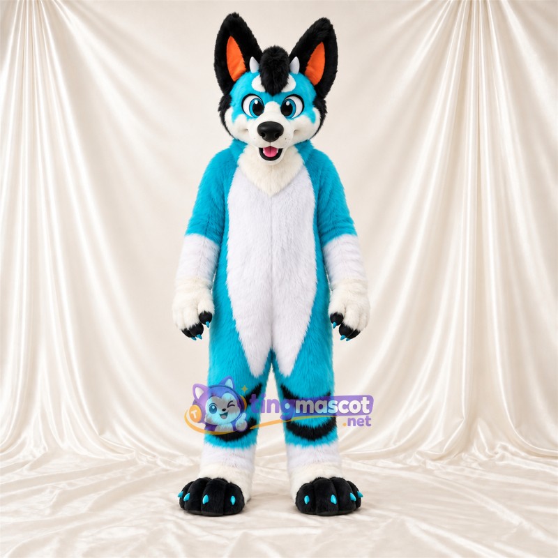 Costume de mascotte Husky – bleu / blanc – Coussinets (bleu); Jambes Costume de mascotte Husky – bleu / blanc – Coussinets (bleu); Jambes