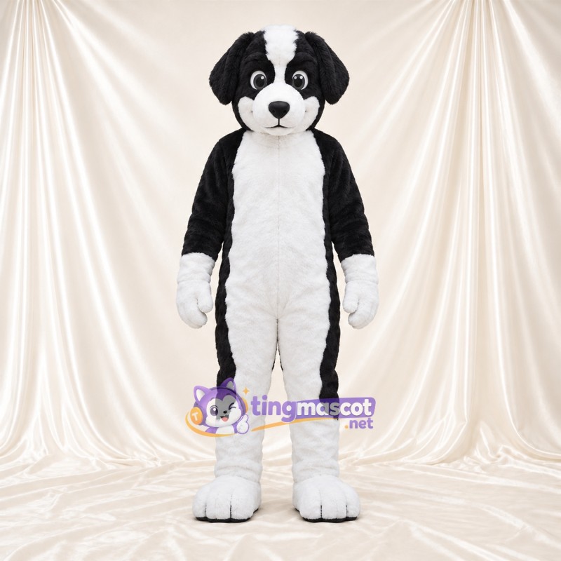 Black and White Dog Mascot Costume - White Gloves and White Lower Legs Black and White Dog Mascot Costume - White Gloves and White Lower Legs