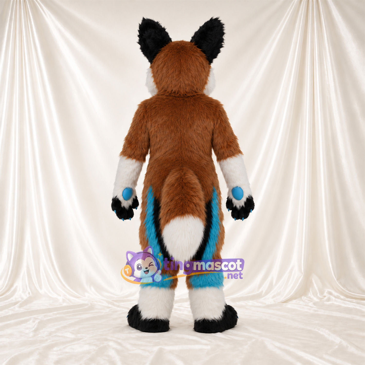 Brown and White Fox Mascot Costume - Blue Accents, White Tail Tip and Blue Paw Pads Brown and White Fox Mascot Costume - Blue Accents, White Tail Tip and Blue Paw Pads