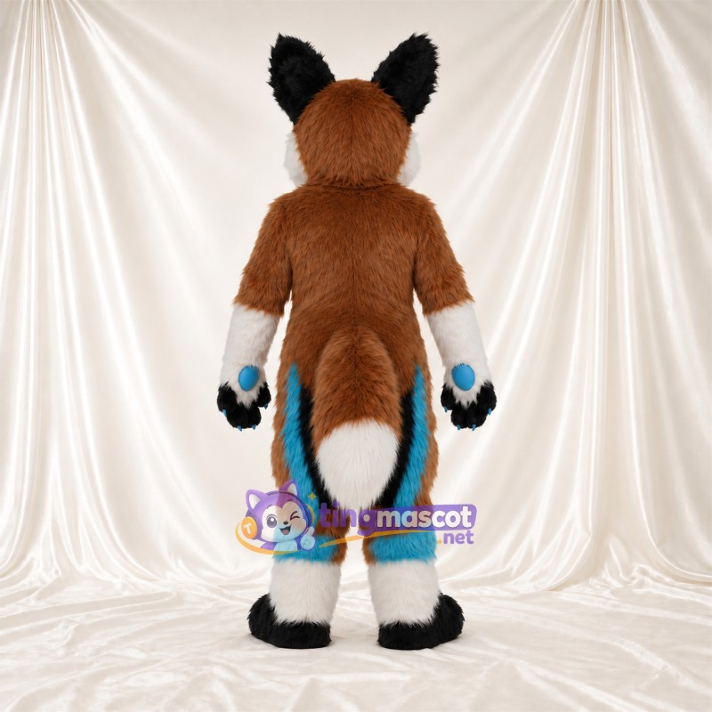 Brown and White Fox Mascot Costume - Blue Accents, White Tail Tip and Blue Paw Pads Brown and White Fox Mascot Costume - Blue Accents, White Tail Tip and Blue Paw Pads