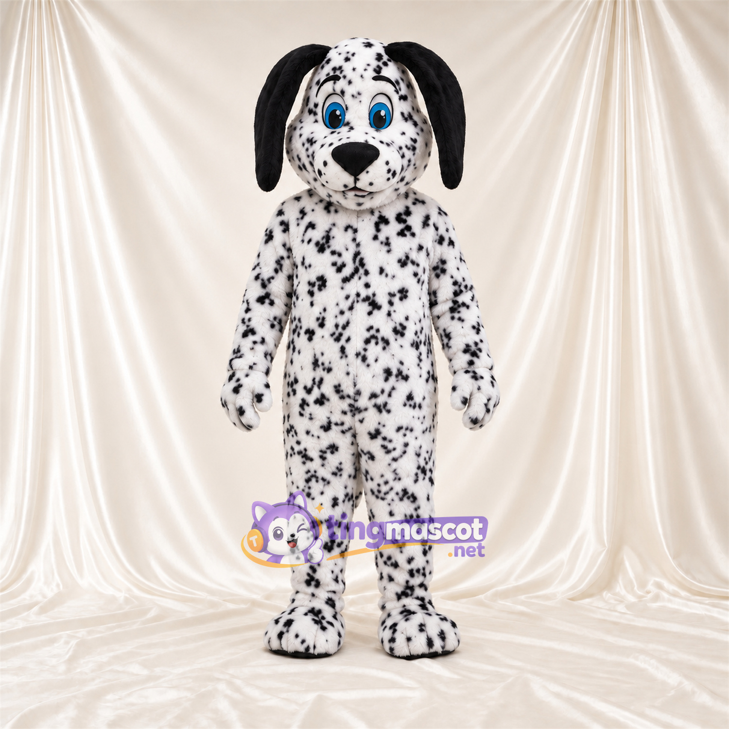 Maskottchenkostüm Dalmatiner – schwarz / weiß – Augen (blau); Dichte kleine Flecken Maskottchenkostüm Dalmatiner – schwarz / weiß – Augen (blau); Dichte kleine Flecken