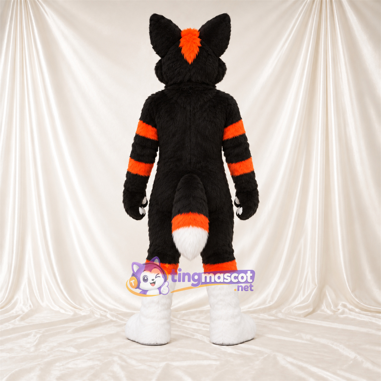 Black and White Fox Mascot Costume - Orange Accents Black and White Fox Mascot Costume - Orange Accents