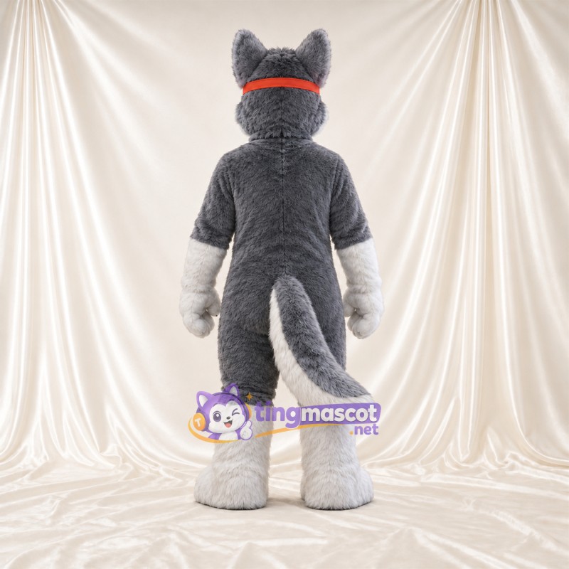 Maskottchenkostüm Husky – grau / weiß – Stirnband (rot) Maskottchenkostüm Husky – grau / weiß – Stirnband (rot)