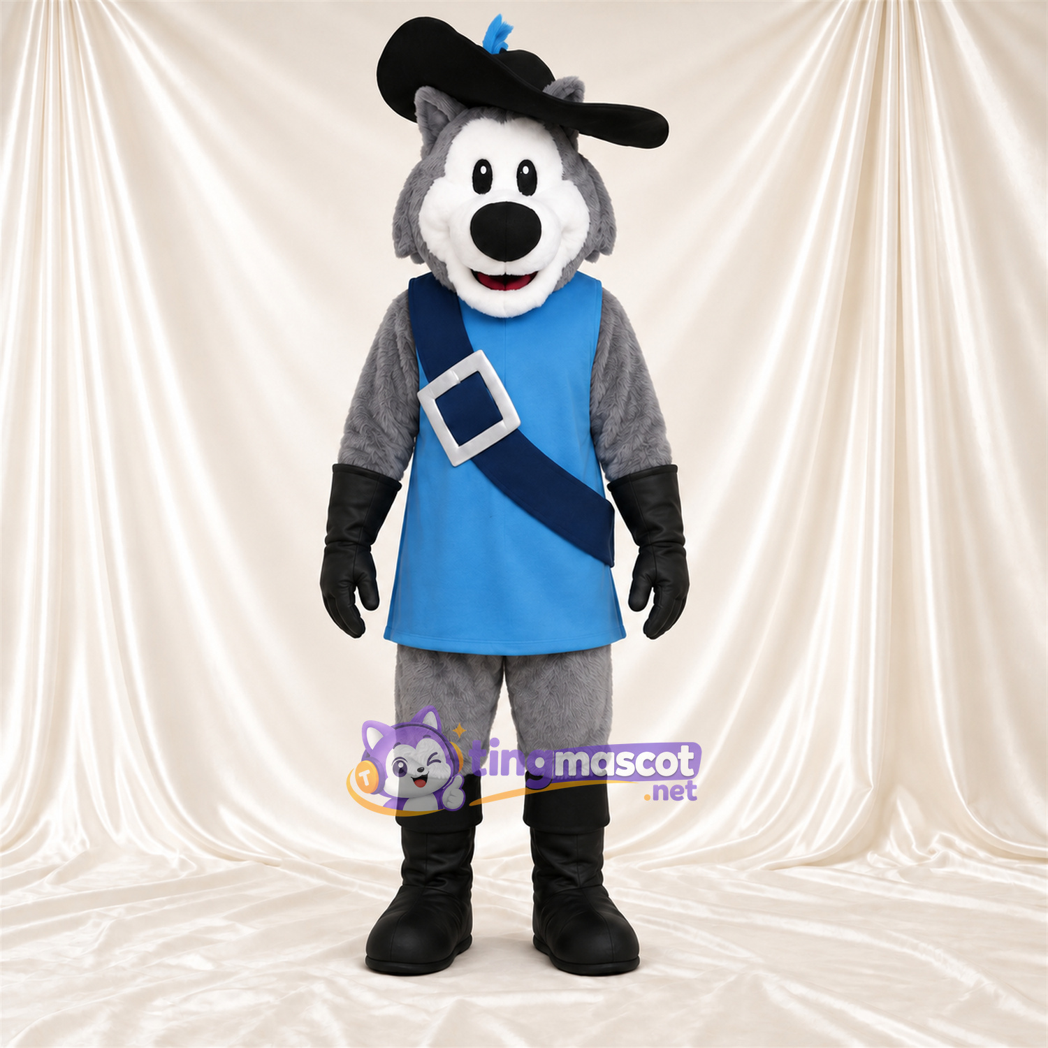 Black and White Mouse Mascot Costume - Blue Pirate Outfit Black and White Mouse Mascot Costume - Blue Pirate Outfit